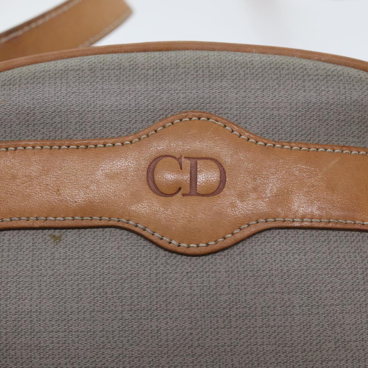 Christian Dior Shoulder Bag Leather PVC Gray Gold Auth bs18377