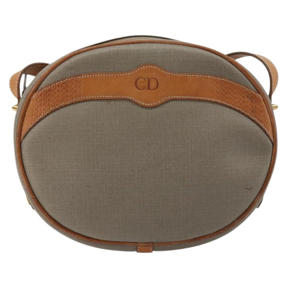 Christian Dior Shoulder Bag Leather PVC Gray Gold Auth bs18377