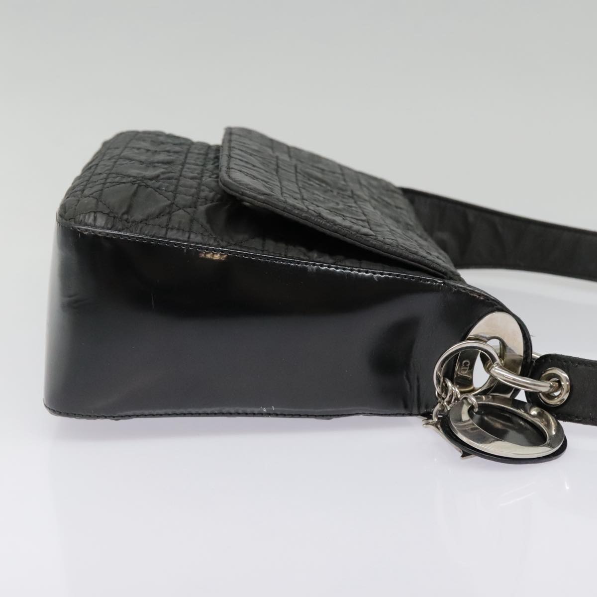 Christian Dior Canage Shoulder Bag Nylon Black Silver Auth bs18388