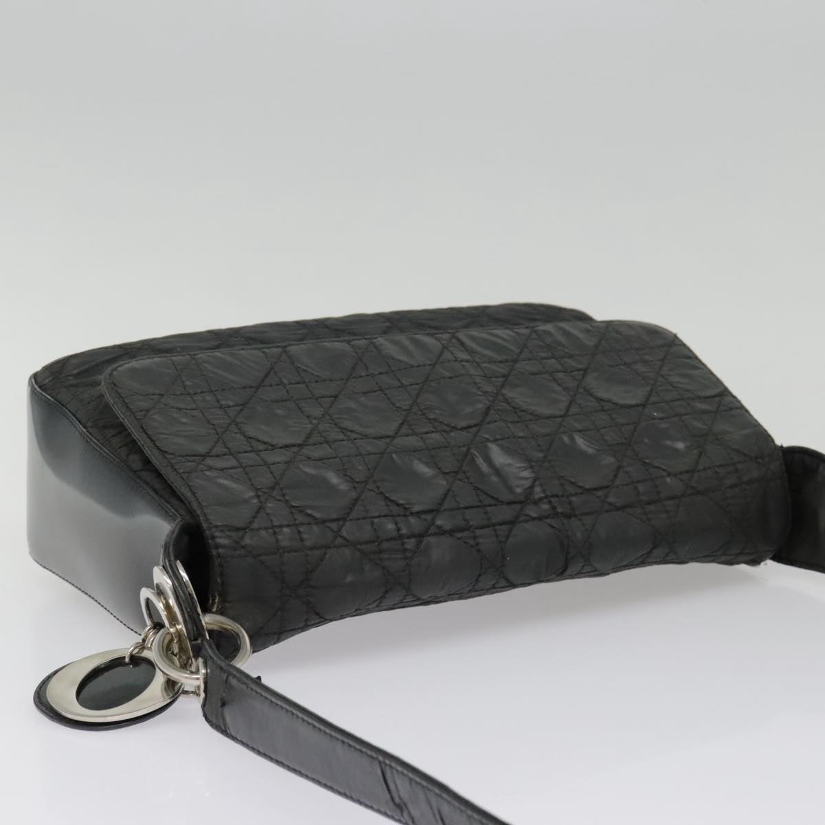 Christian Dior Canage Shoulder Bag Nylon Black Silver Auth bs18388