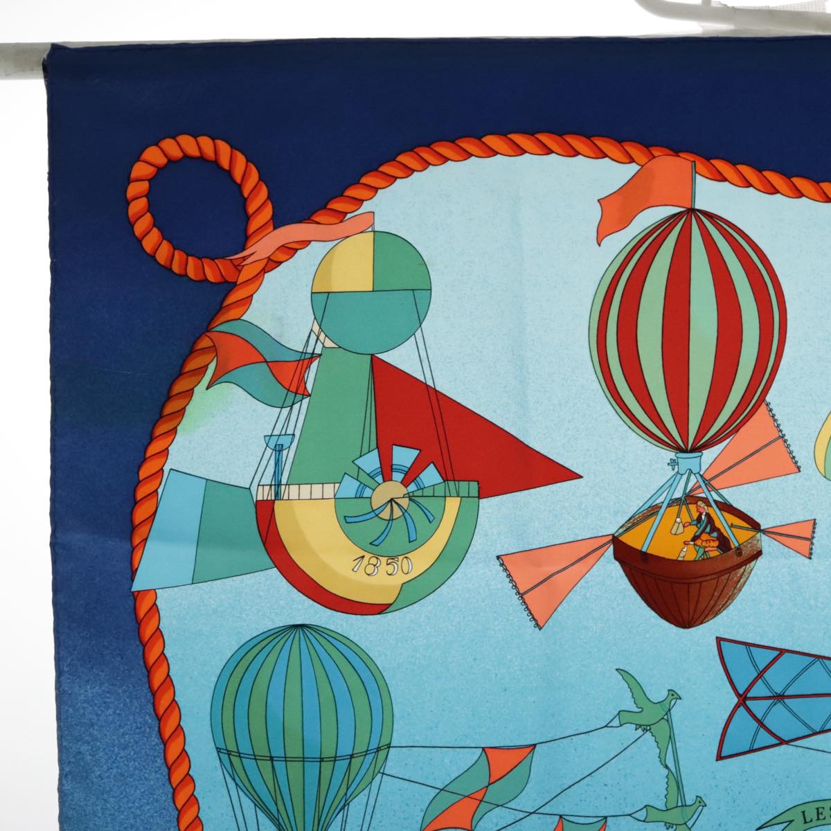 HERMES Carre 90 Scarf ""LES FOLIES DU CIEL"" Silk Blue Orange Auth bs18398