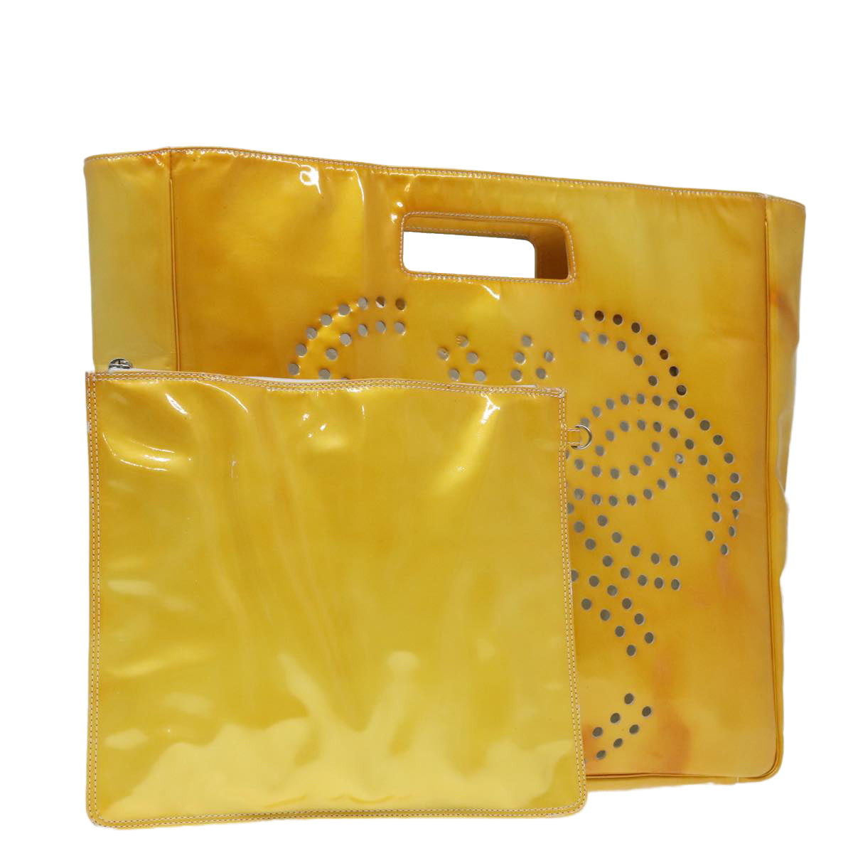 CHANEL COCO Mark Hand Bag Patent leather Yellow CC Auth bs18402