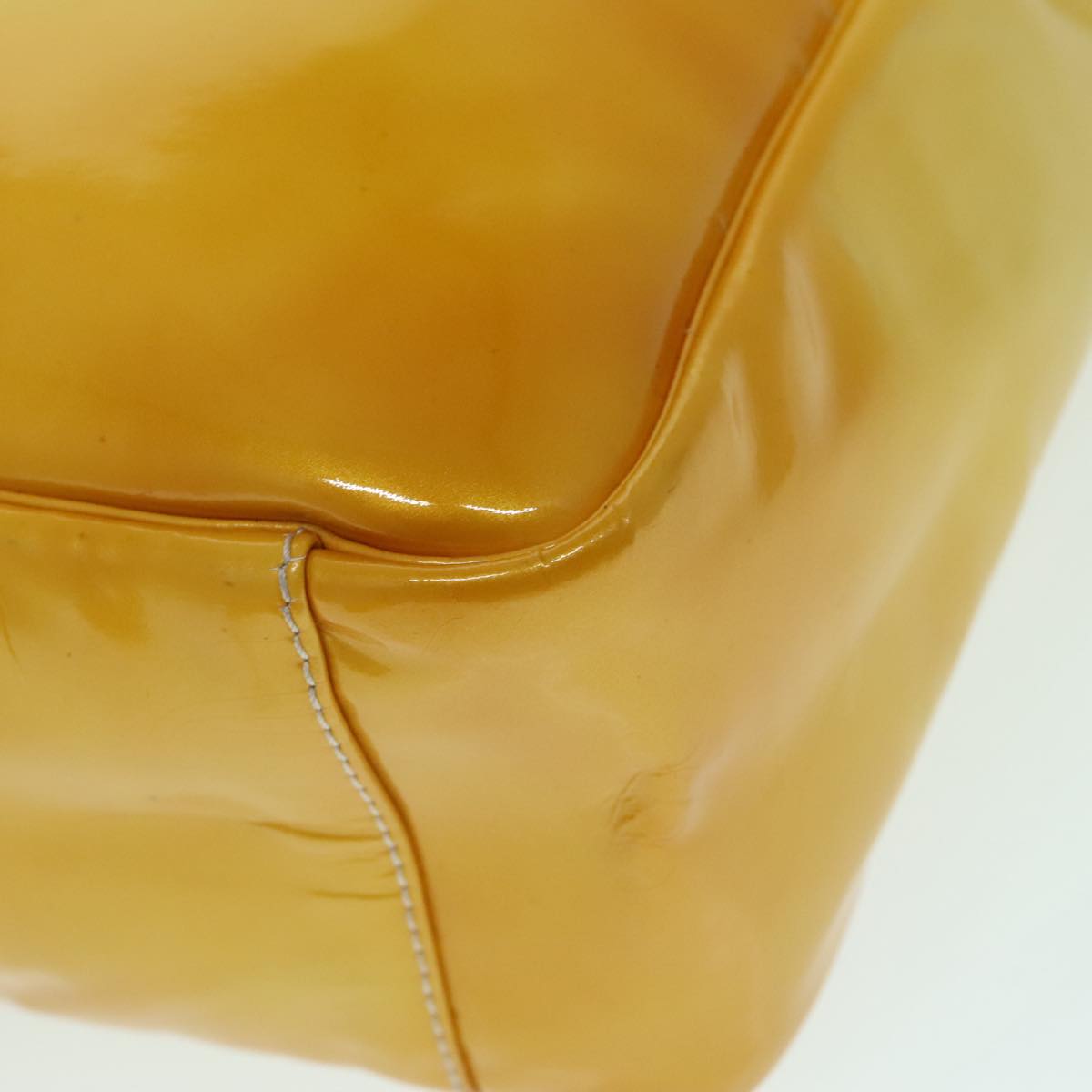 CHANEL COCO Mark Hand Bag Patent leather Yellow CC Auth bs18402