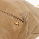 PRADA Hand Bag Leather Beige Gold Auth bs18407-15