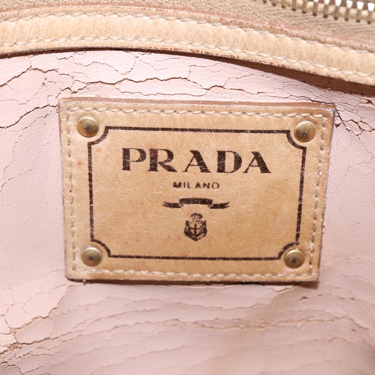 PRADA Hand Bag Leather Beige Gold Auth bs18407