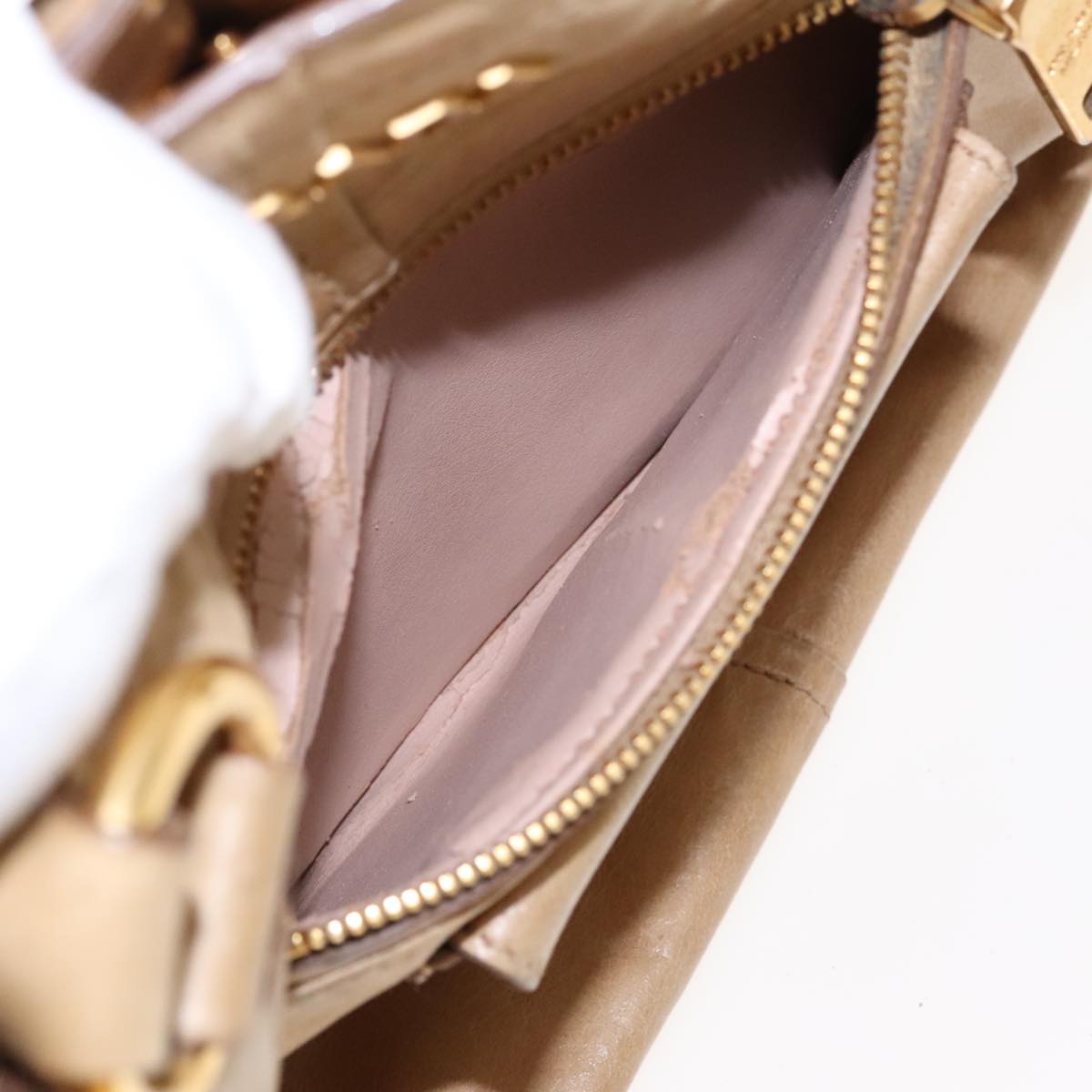 PRADA Hand Bag Leather Beige Gold Auth bs18407