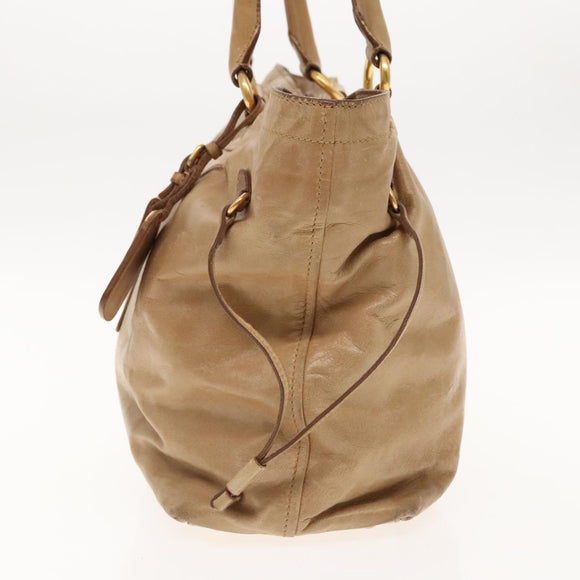PRADA Hand Bag Leather Beige Gold Auth bs18407