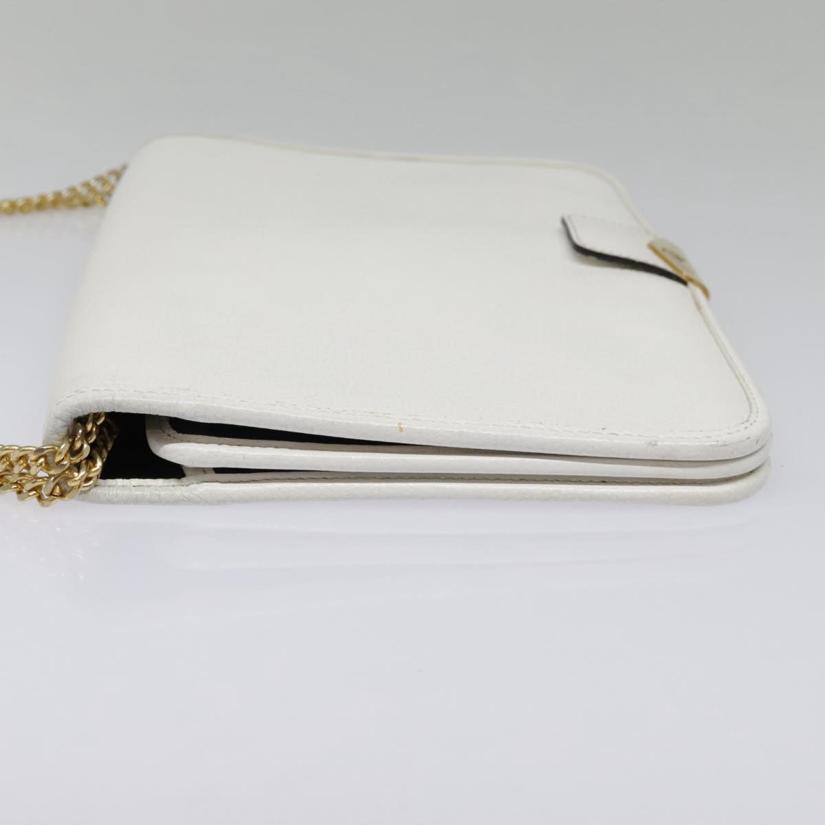 Christian Dior Chain Shoulder Bag Leather White Gold Auth bs18409