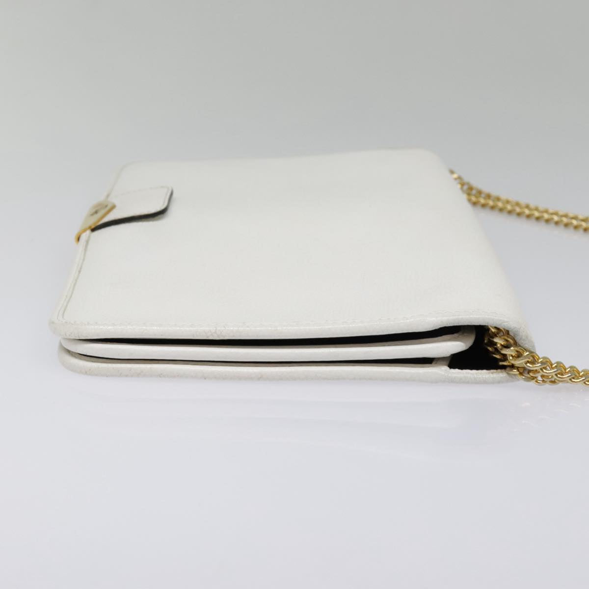 Christian Dior Chain Shoulder Bag Leather White Gold Auth bs18409