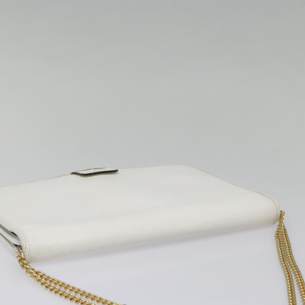 Christian Dior Chain Shoulder Bag Leather White Gold Auth bs18409