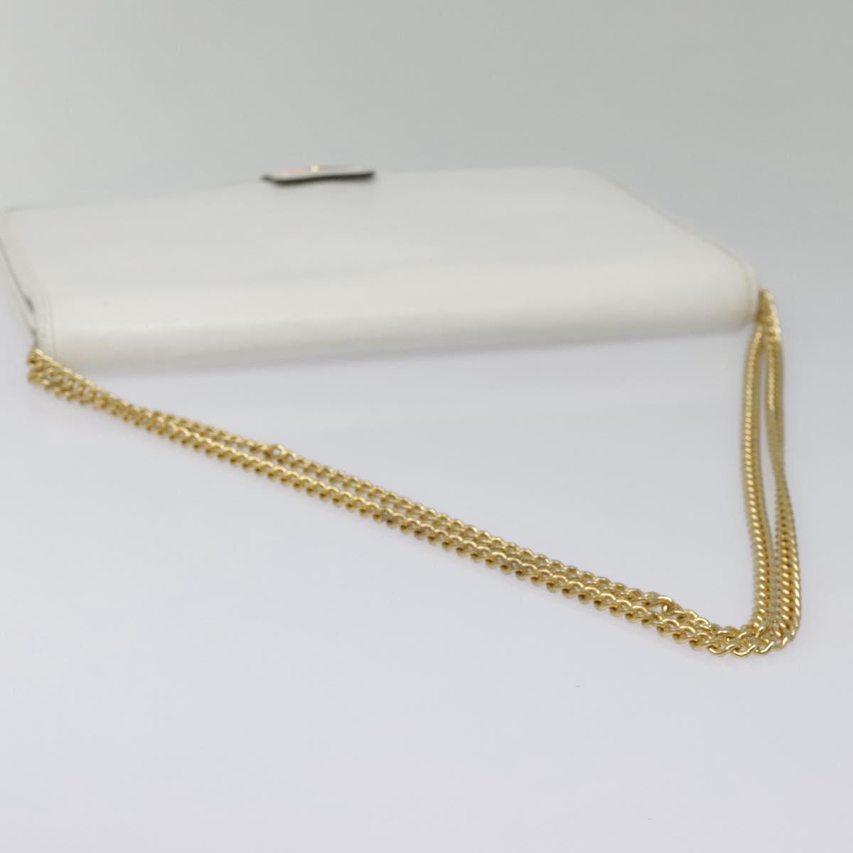 Christian Dior Chain Shoulder Bag Leather White Gold Auth bs18409