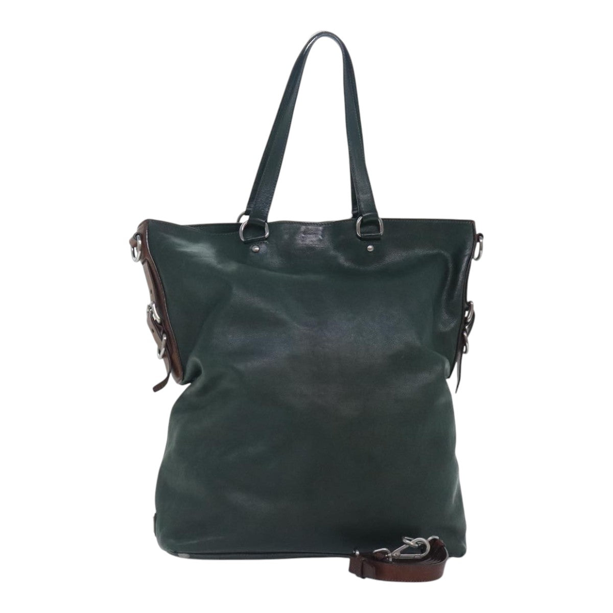 PRADA Tote Bag Leather 2way Green Auth bs18411