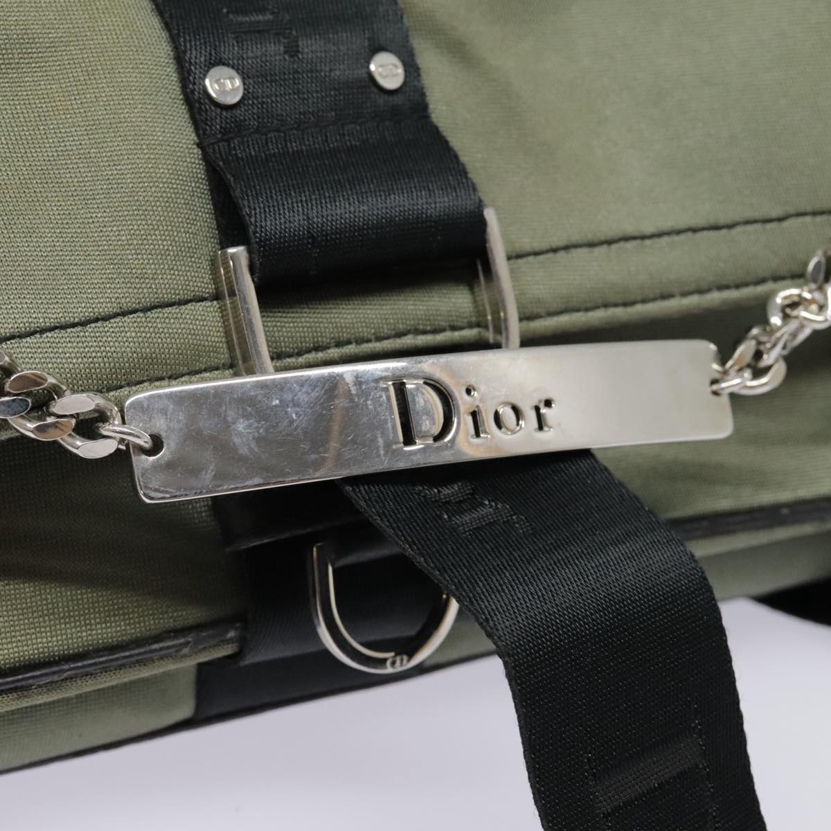 Christian Dior Shoulder Bag Canvas Khaki Silver Auth bs18427