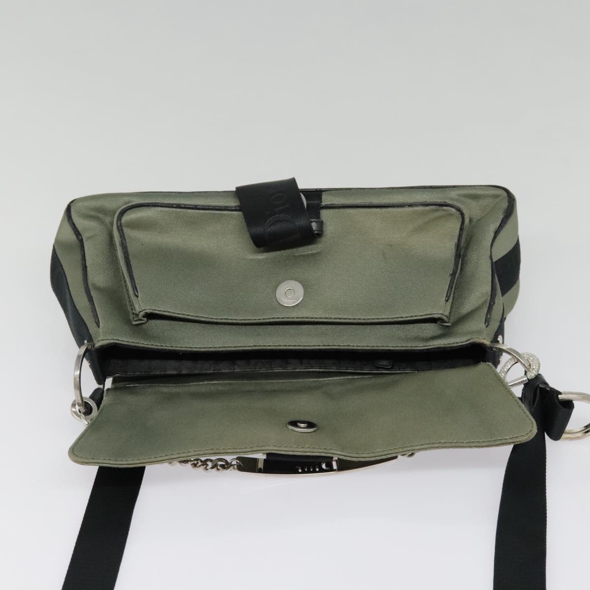 Christian Dior Shoulder Bag Canvas Khaki Silver Auth bs18427