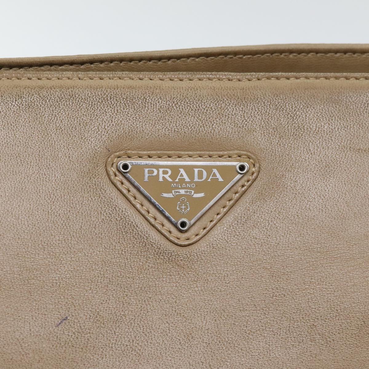 PRADA Shoulder Bag Leather Beige Auth bs18430