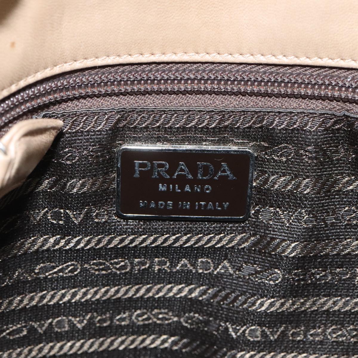 PRADA Shoulder Bag Leather Beige Auth bs18430