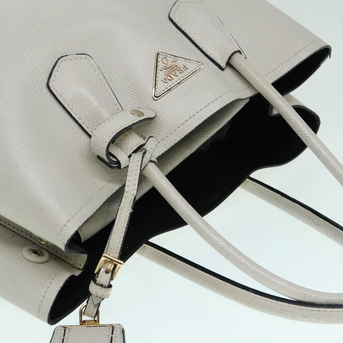 PRADA Safiano leather Hand Bag White Auth bs18431