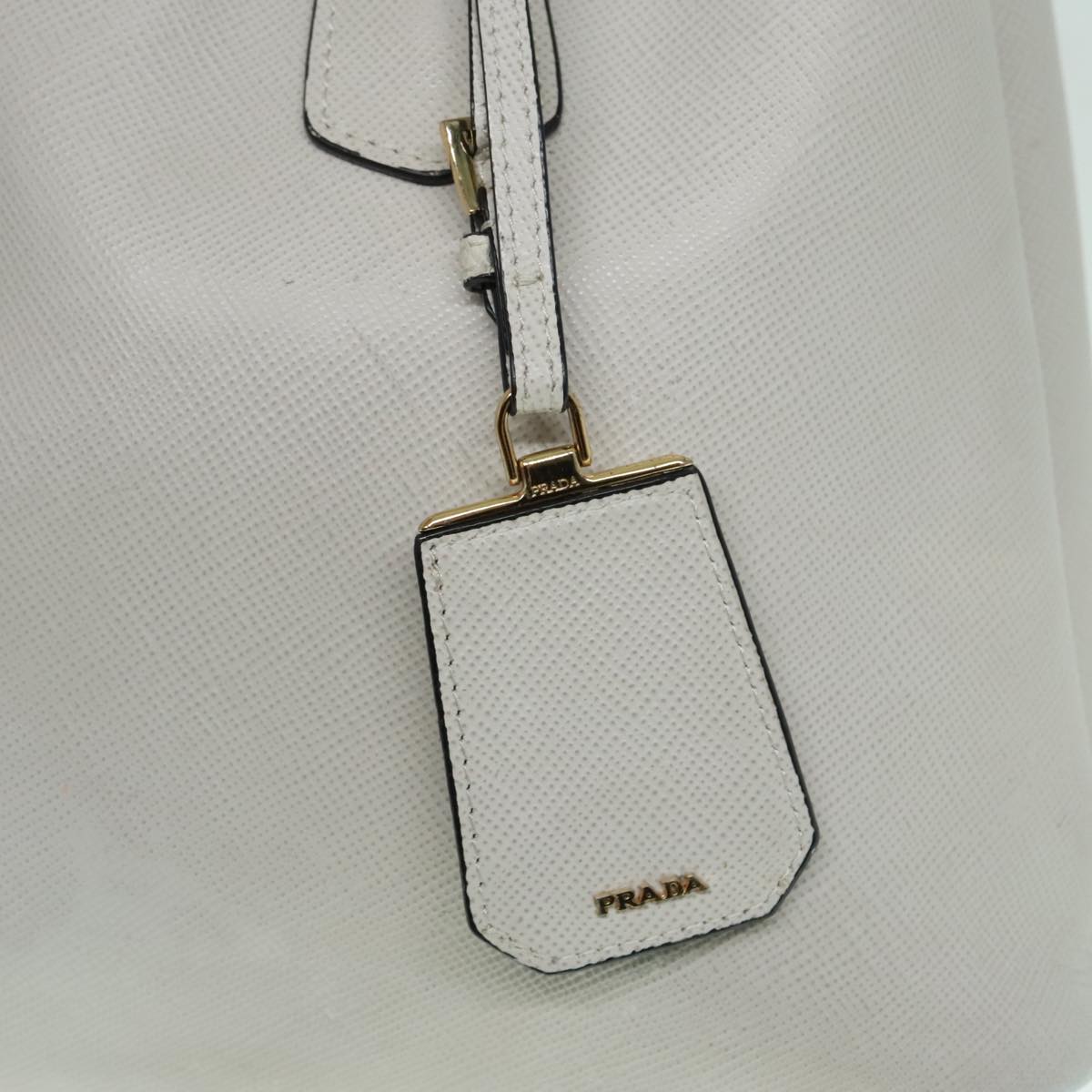 PRADA Safiano leather Hand Bag White Auth bs18431