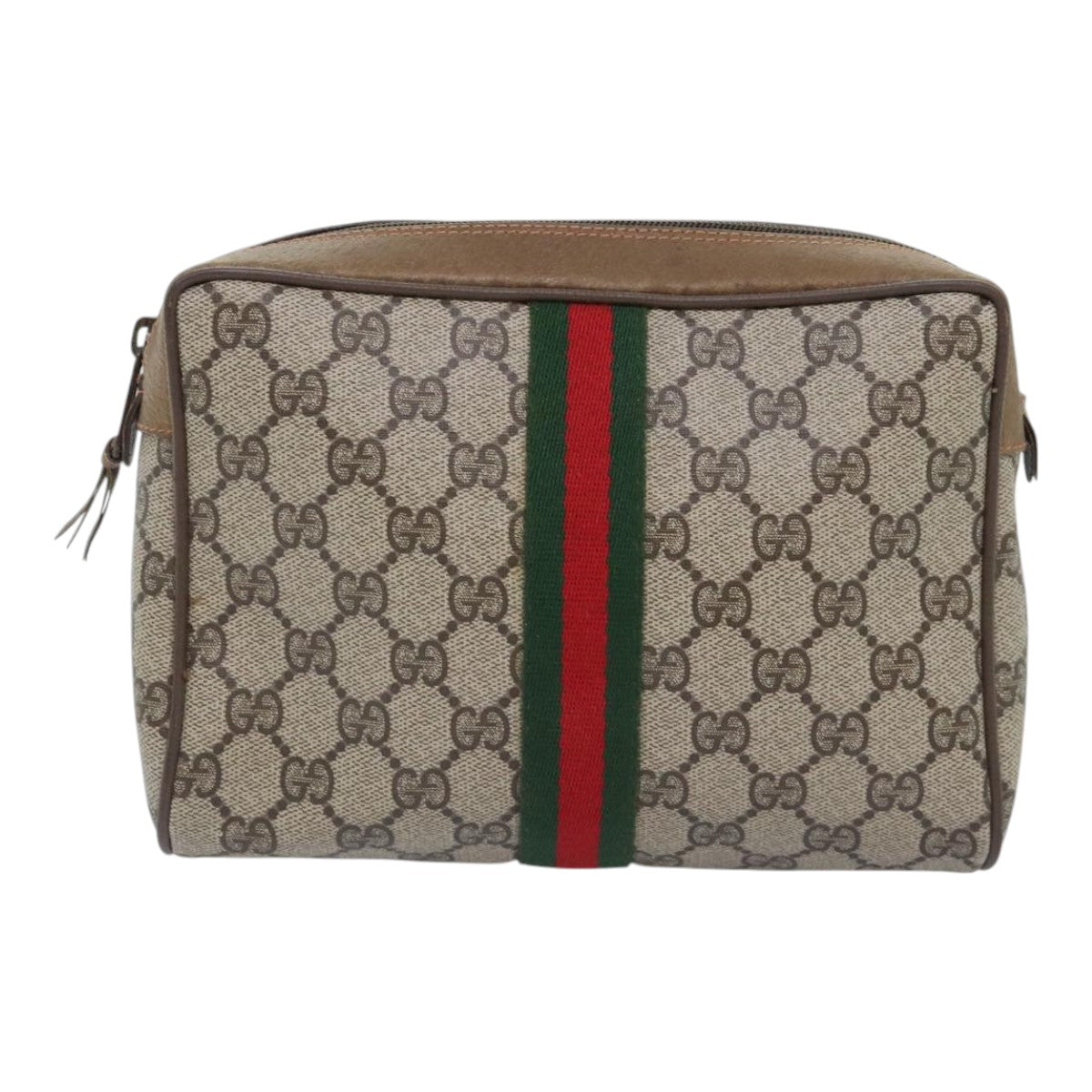 GUCCI GG Supreme Web Sherry Line Clutch Bag PVC Beige Red 89 01 012 Auth bs18432