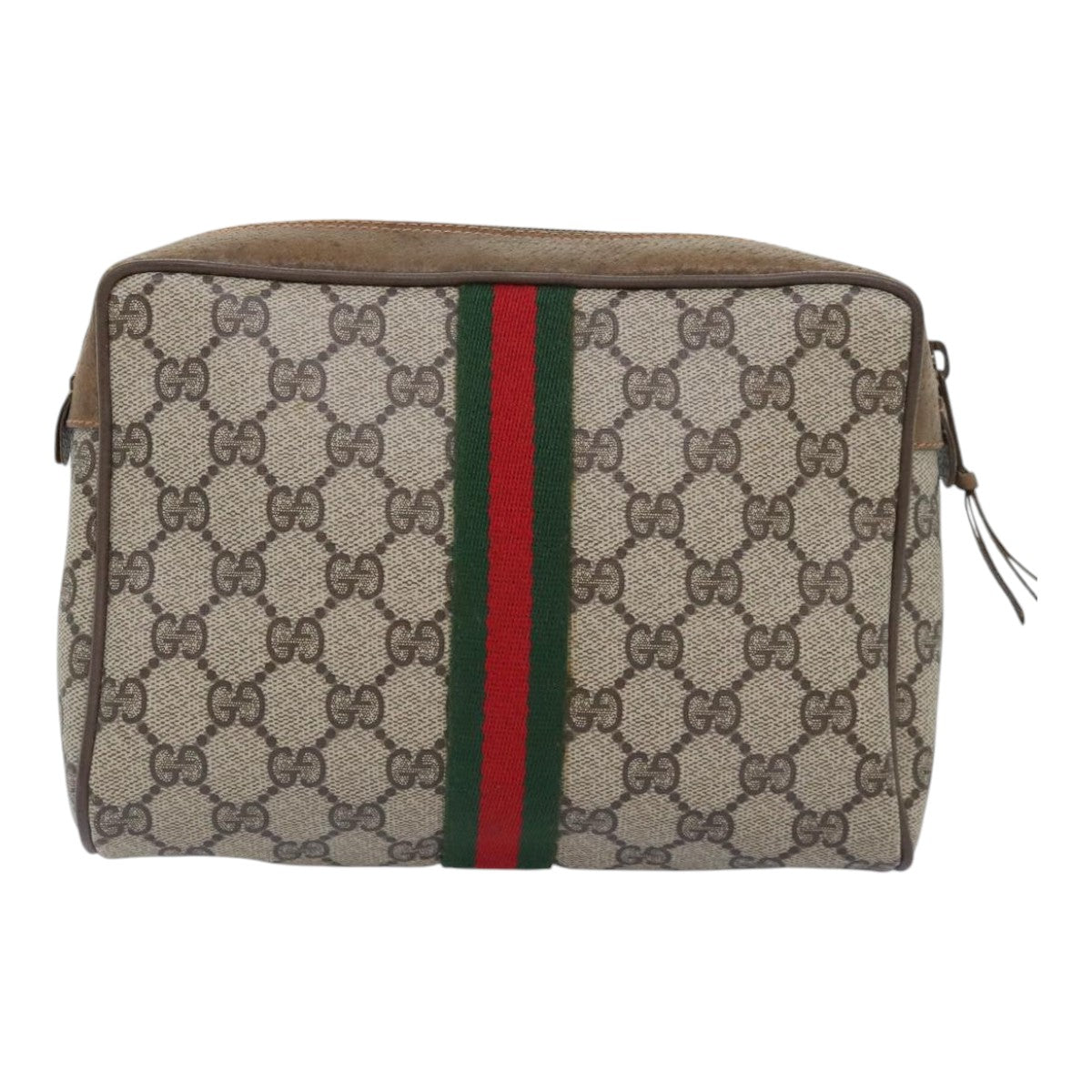 GUCCI GG Supreme Web Sherry Line Clutch Bag PVC Beige Red 89 01 012 Auth bs18432 - 0