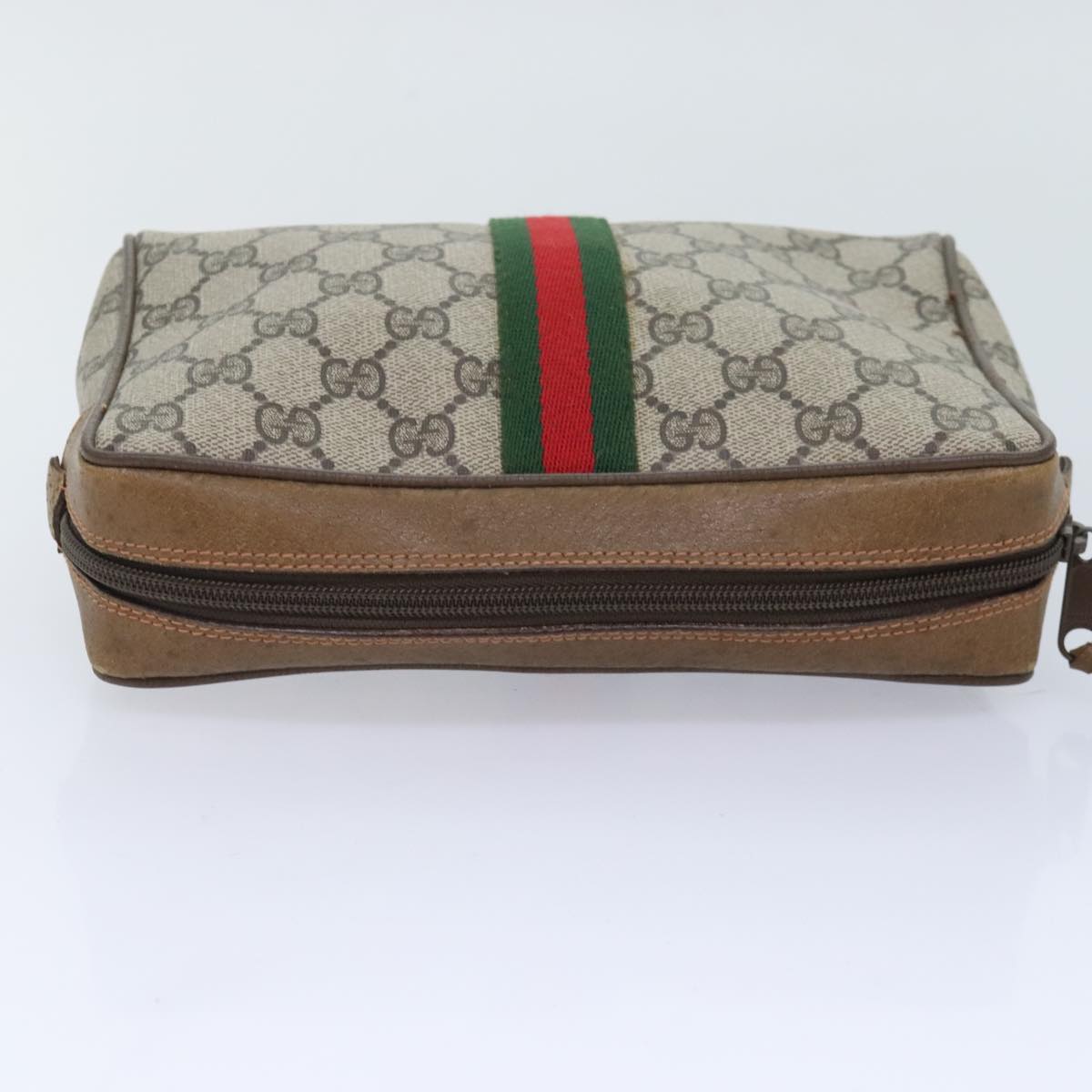 GUCCI GG Supreme Web Sherry Line Clutch Bag PVC Beige Red 89 01 012 Auth bs18432