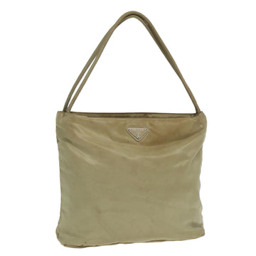 PRADA Tote Bag Nylon Beige Silver Auth bs18439
