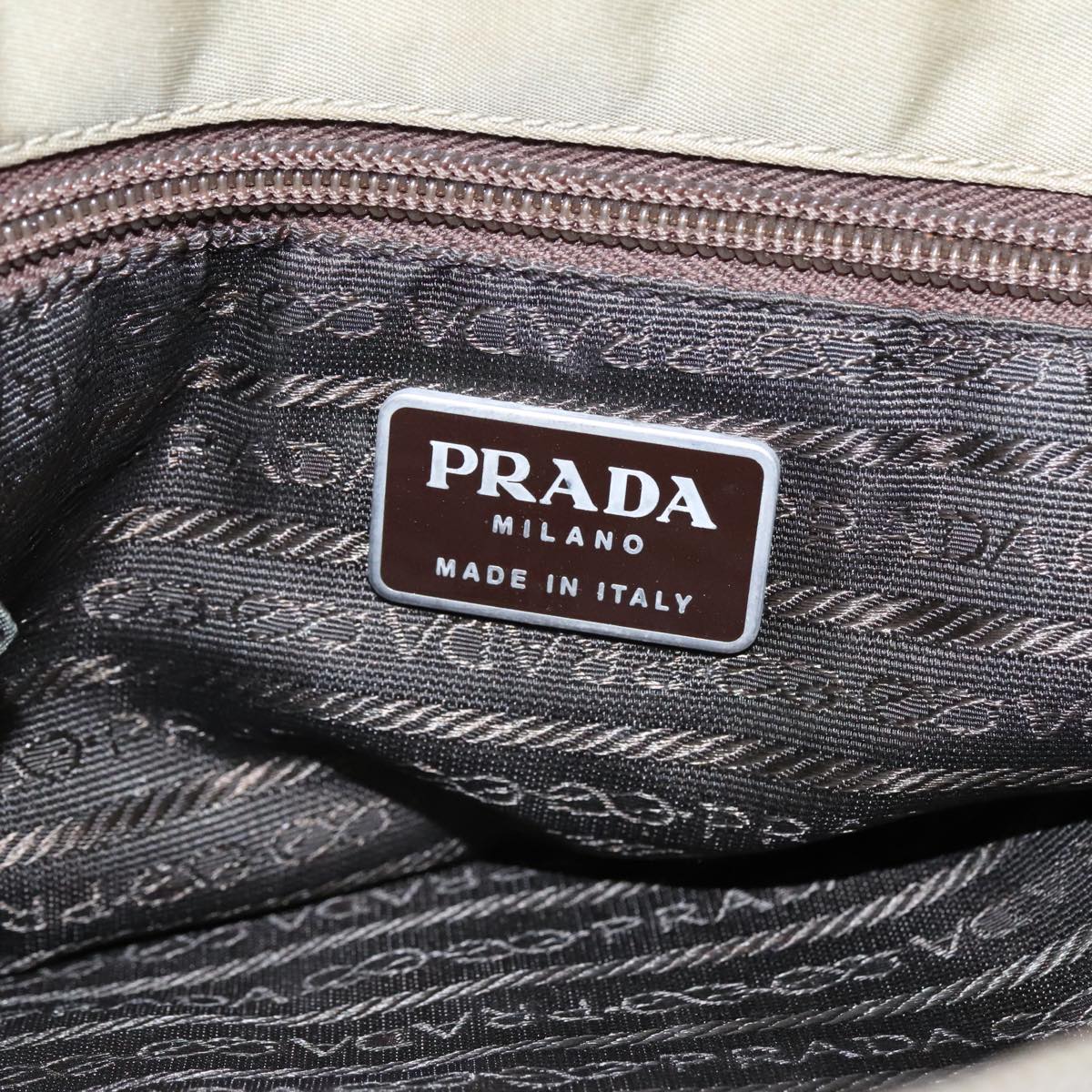 PRADA Tote Bag Nylon Beige Silver Auth bs18439