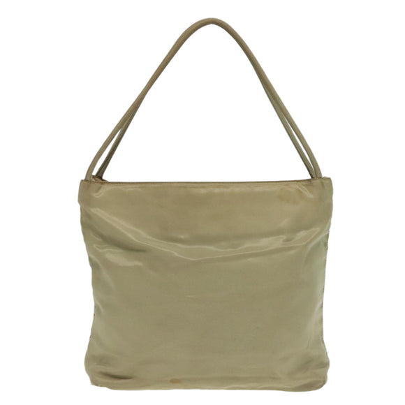 PRADA Tote Bag Nylon Beige Silver Auth bs18439