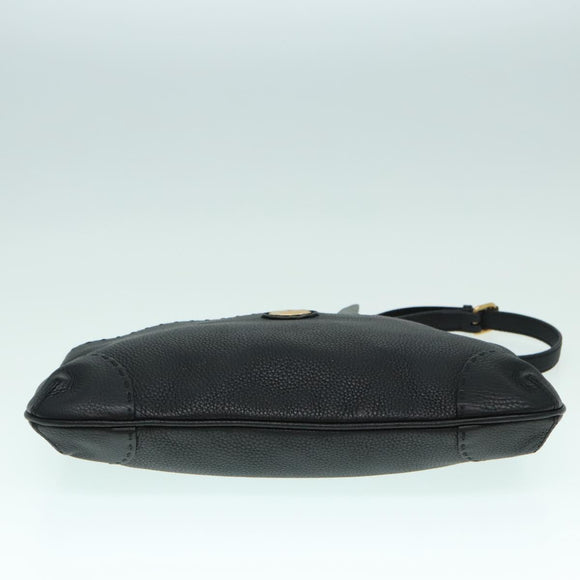 FENDI Celeria Shoulder Bag Leather Black Gold Auth bs18442