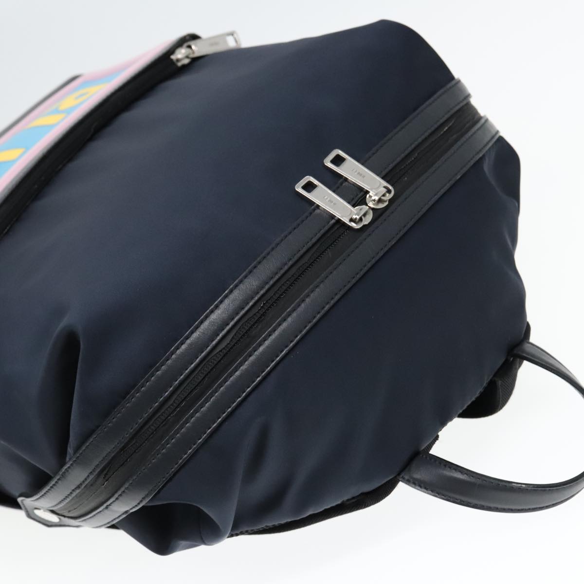 FENDI Backpack Nylon Navy Silver Auth bs18443