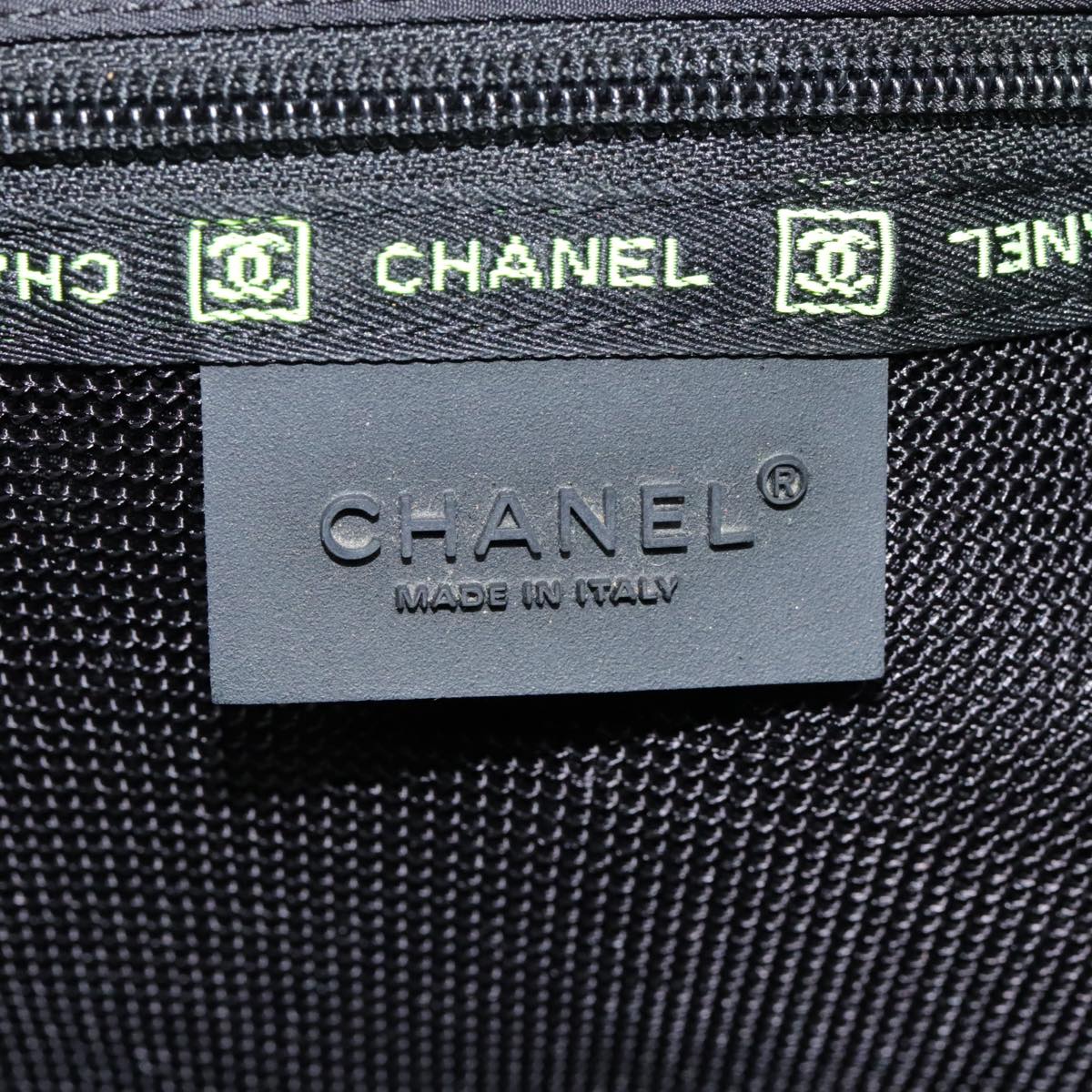 CHANEL Sports Shoulder Bag Nylon Black Silver CC Auth bs18444