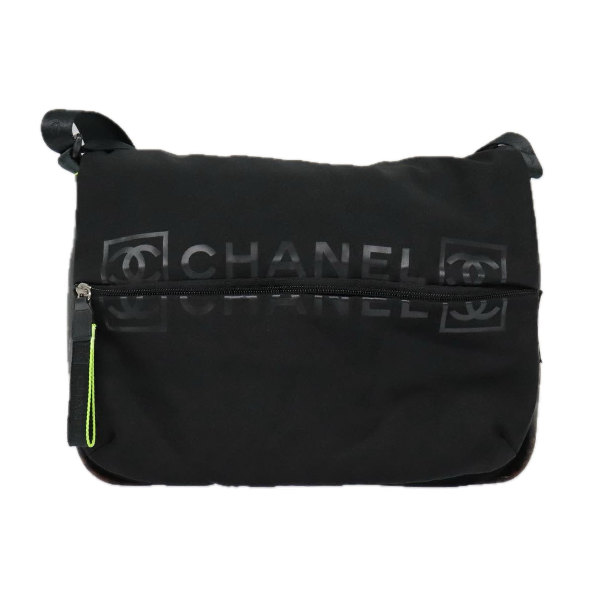 CHANEL Sports Shoulder Bag Nylon Black Silver CC Auth bs18444