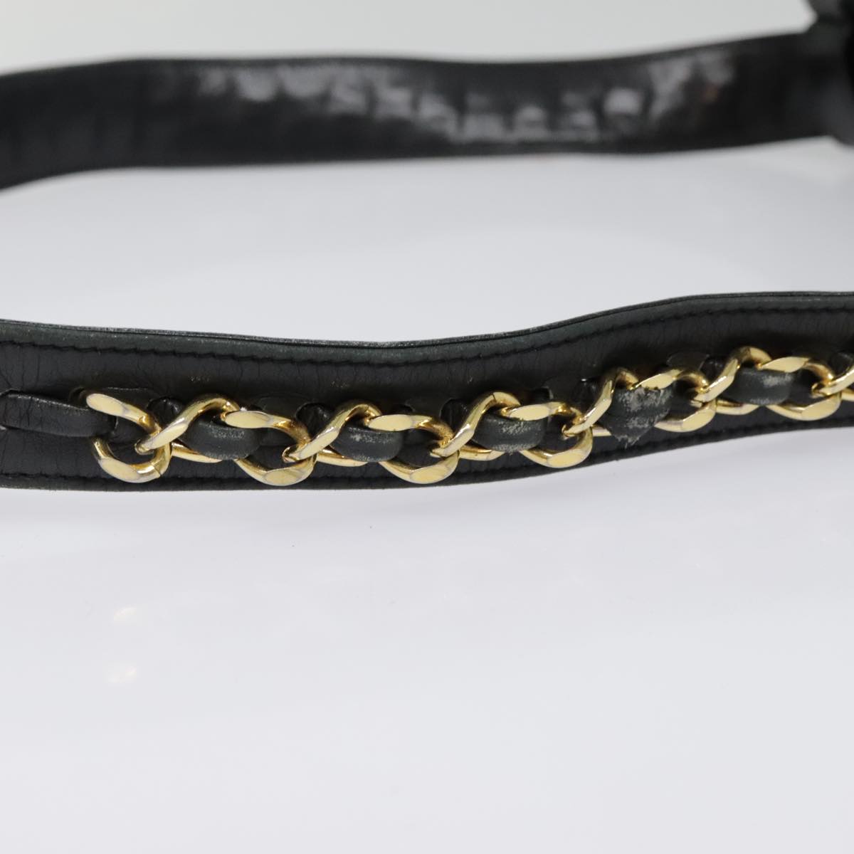 CHANEL Bicolore Chain Waist bag Leather Black Gold CC Auth bs18454