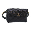 CHANEL Matelasse Waist bag Lamb Skin Black Gold CC Auth bs18455-1