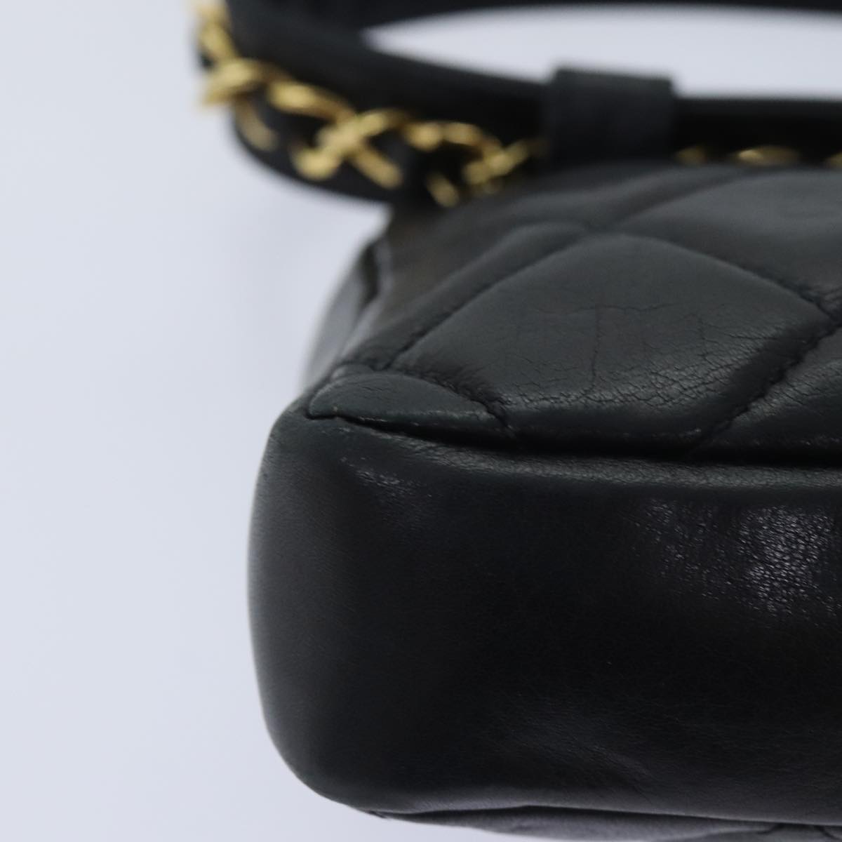 CHANEL Matelasse Waist bag Lamb Skin Black Gold CC Auth bs18455