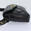 CHANEL Matelasse Waist bag Lamb Skin Black Gold CC Auth bs18455-3