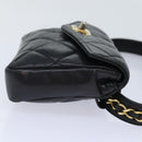 CHANEL Matelasse Waist bag Lamb Skin Black Gold CC Auth bs18455-4