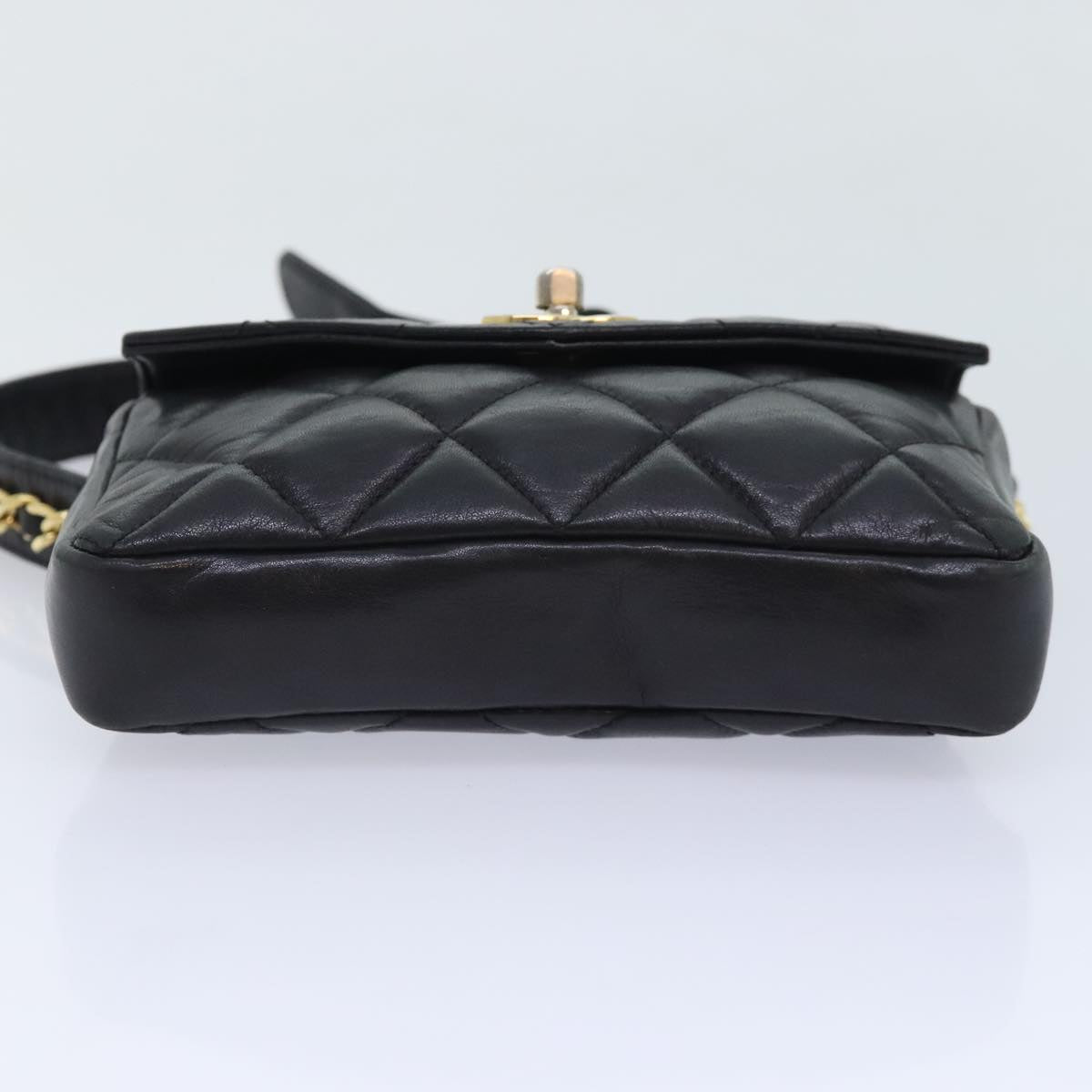 CHANEL Matelasse Waist bag Lamb Skin Black Gold CC Auth bs18455