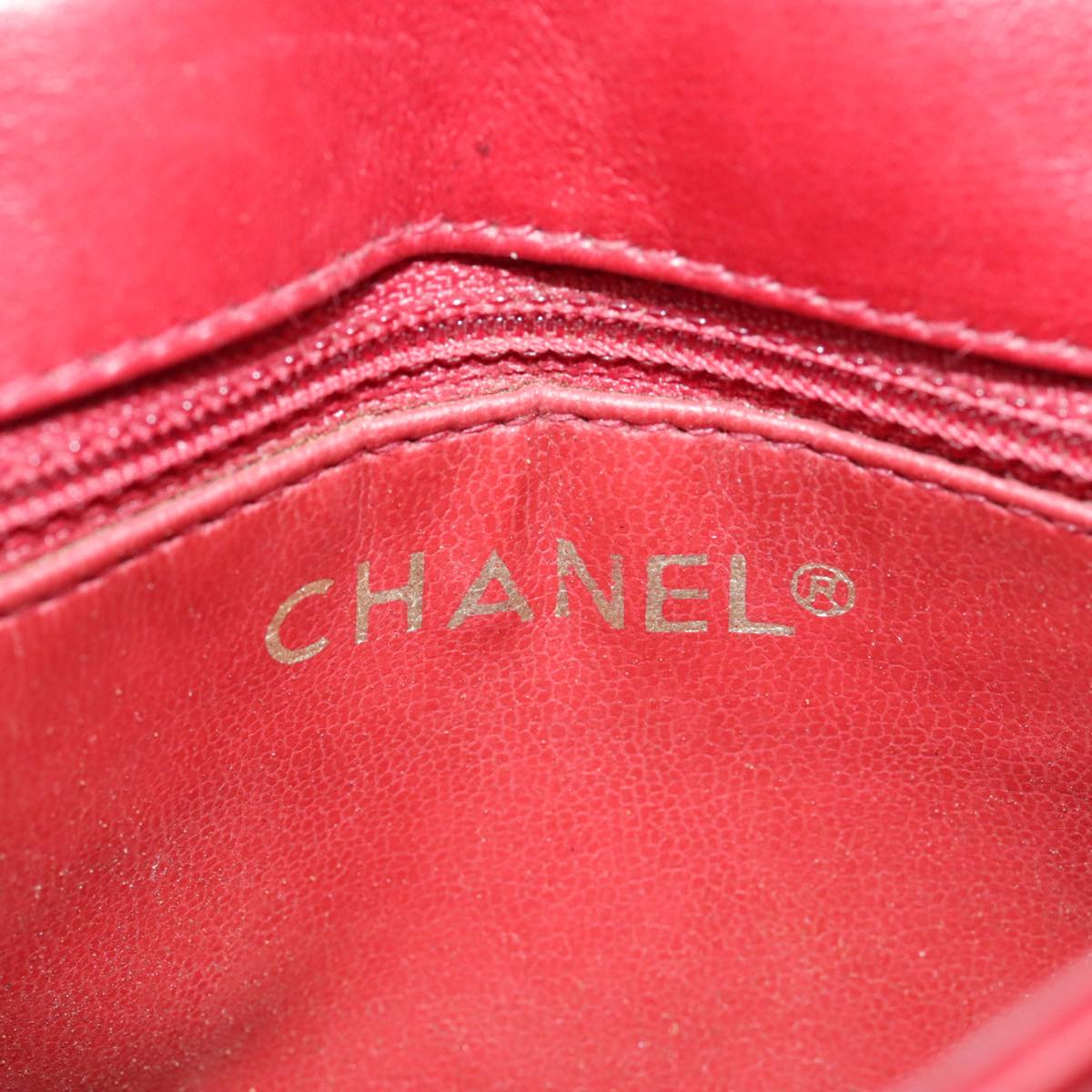 CHANEL Matelasse Chain Waist bag Lamb Skin Red Gold CC Auth bs18456