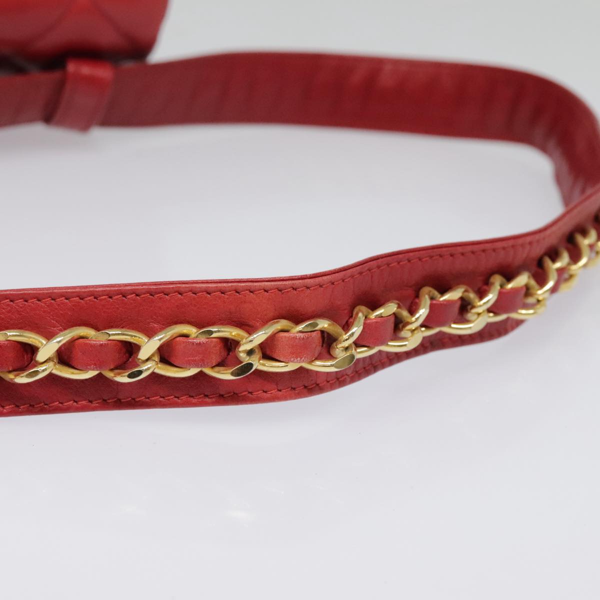 CHANEL Matelasse Chain Waist bag Lamb Skin Red Gold CC Auth bs18456