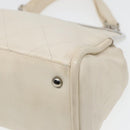 CHANEL Matelasse Hand Bag Leather White Silver CC Auth bs18457-14