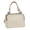 CHANEL Matelasse Hand Bag Leather White Silver CC Auth bs18457-1