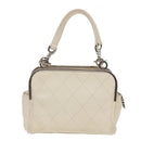 CHANEL Matelasse Hand Bag Leather White Silver CC Auth bs18457-2