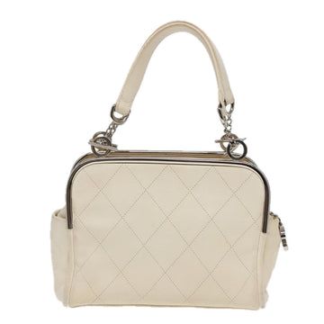 CHANEL Matelasse Hand Bag Leather White Silver CC Auth bs18457 - 0