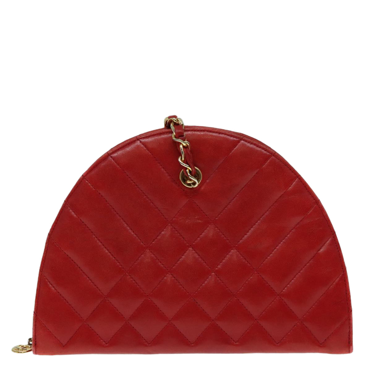 CHANEL Matelasse Chain Shoulder Bag Lamb Skin Gold Red CC Auth bs18461