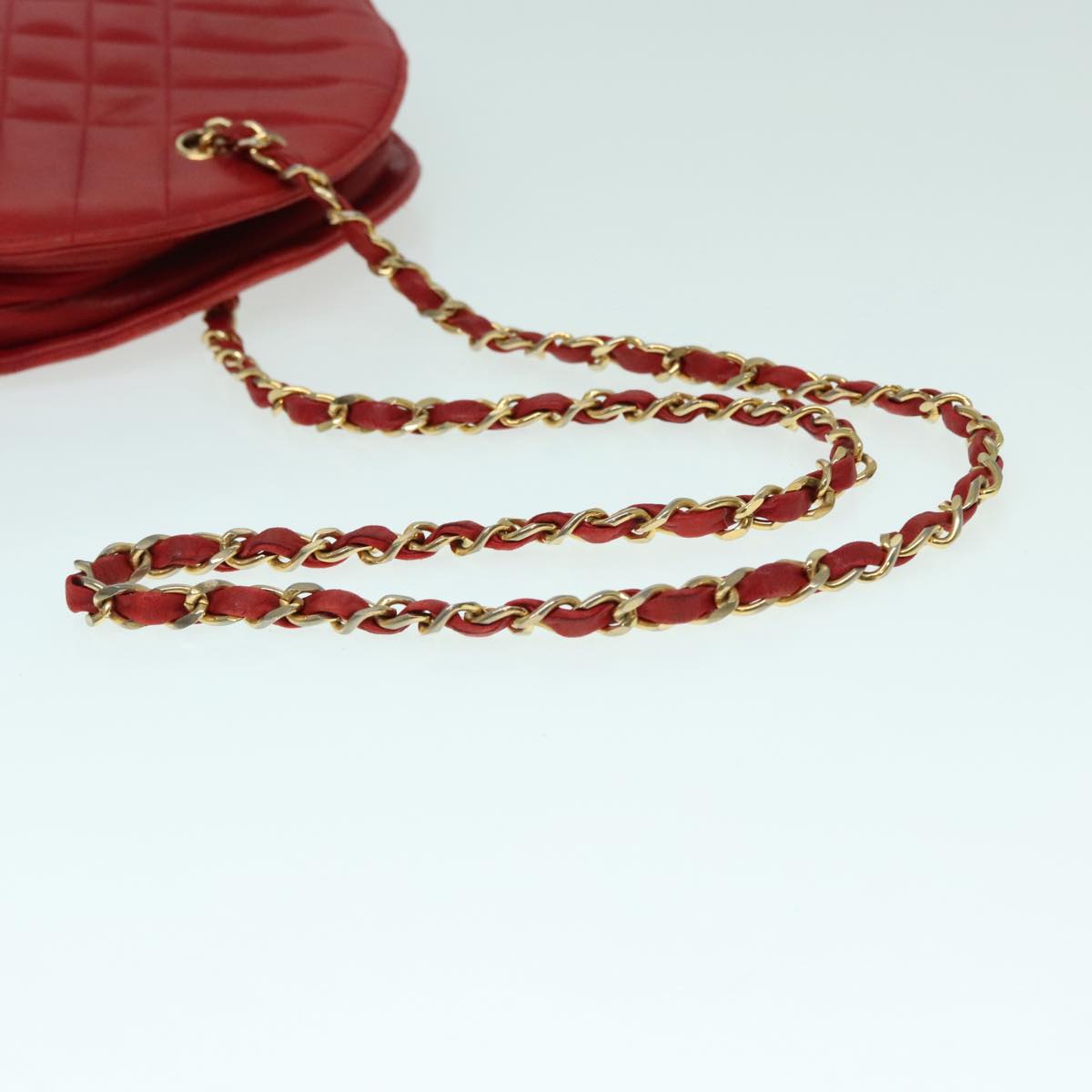 CHANEL Matelasse Chain Shoulder Bag Lamb Skin Gold Red CC Auth bs18461