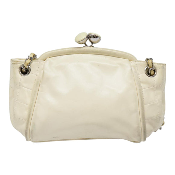 CHANEL Matelasse Chain Shoulder Bag Leather Beige Silver CC Auth bs18463