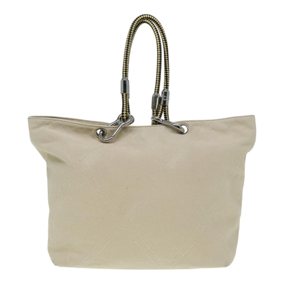 CHANEL COCO Mark Tote Bag Canvas Beige Silver CC Auth bs18464