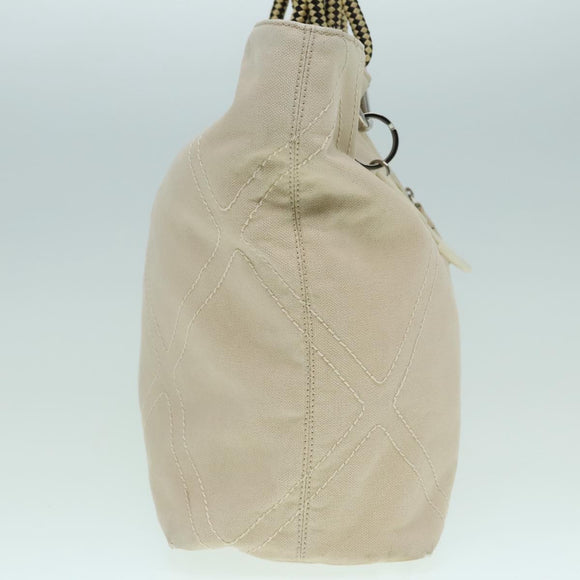 CHANEL COCO Mark Tote Bag Canvas Beige Silver CC Auth bs18464