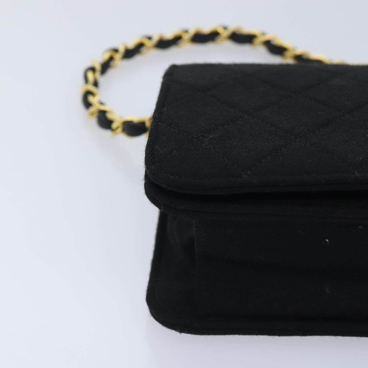 CHANEL Matelasse Chain Shoulder Bag Cotton Black Gold CC Auth bs18465